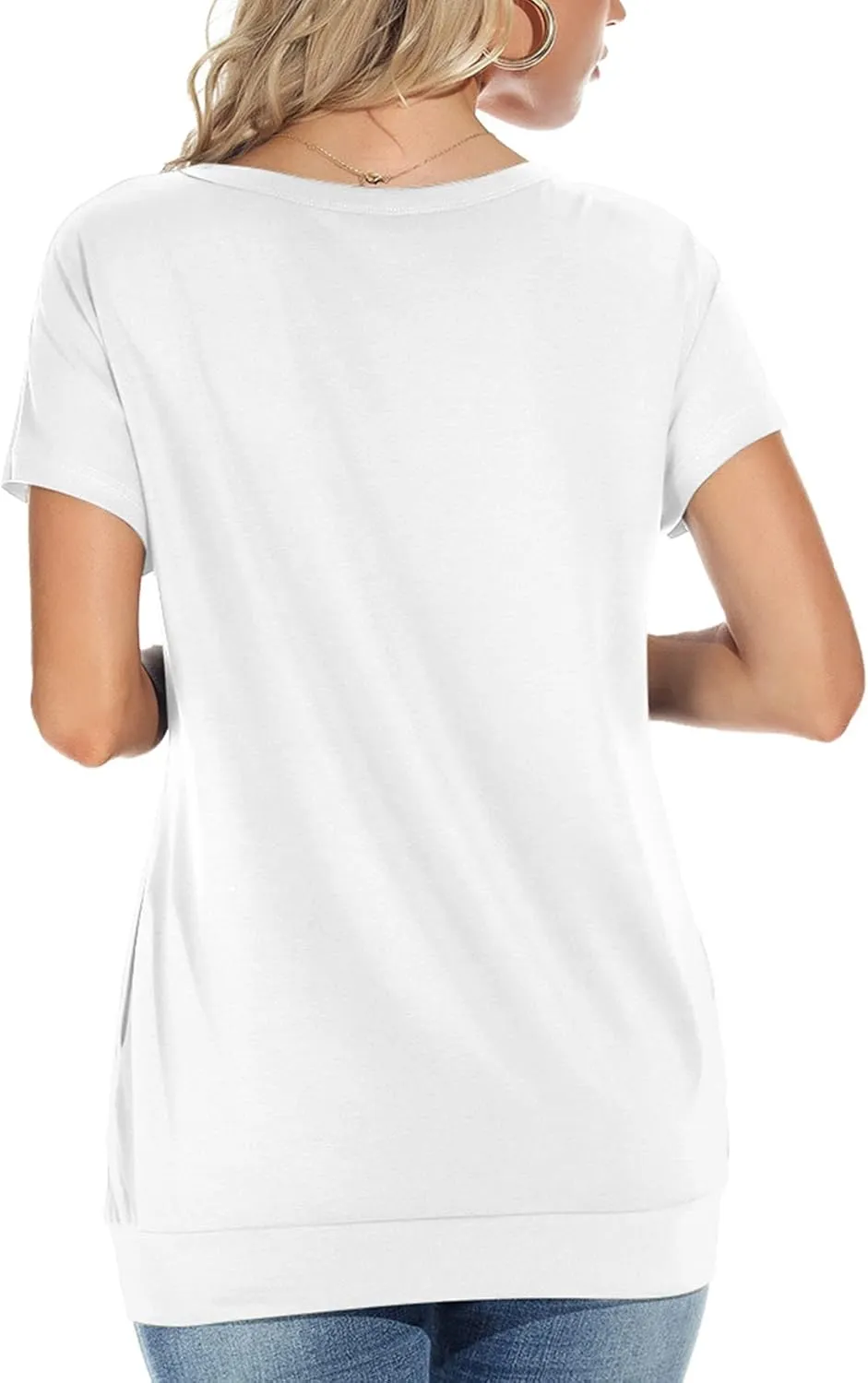 Womens Casual Summer T Shirts Crew Neck Short Sleeve Tunic Tops Loose Fit Blouses with Pockets