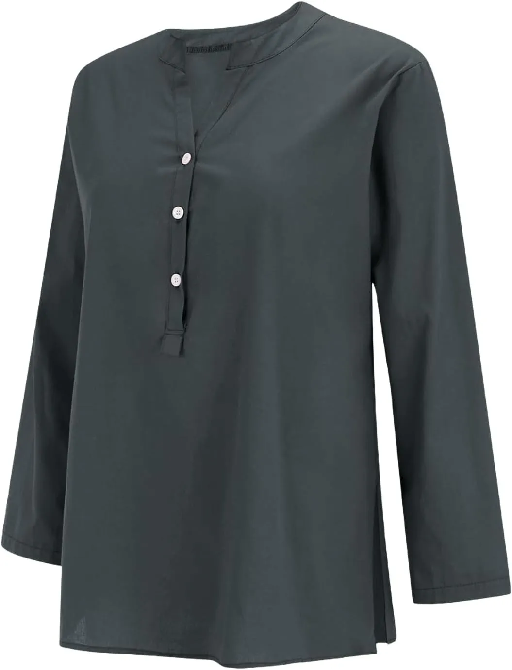 Womens Cotton Linen Shirts Solid 3/4 Sleeve Summer Vacation Tunic Tops Oversized Tshirts V Neck Dressy Blouses Tops