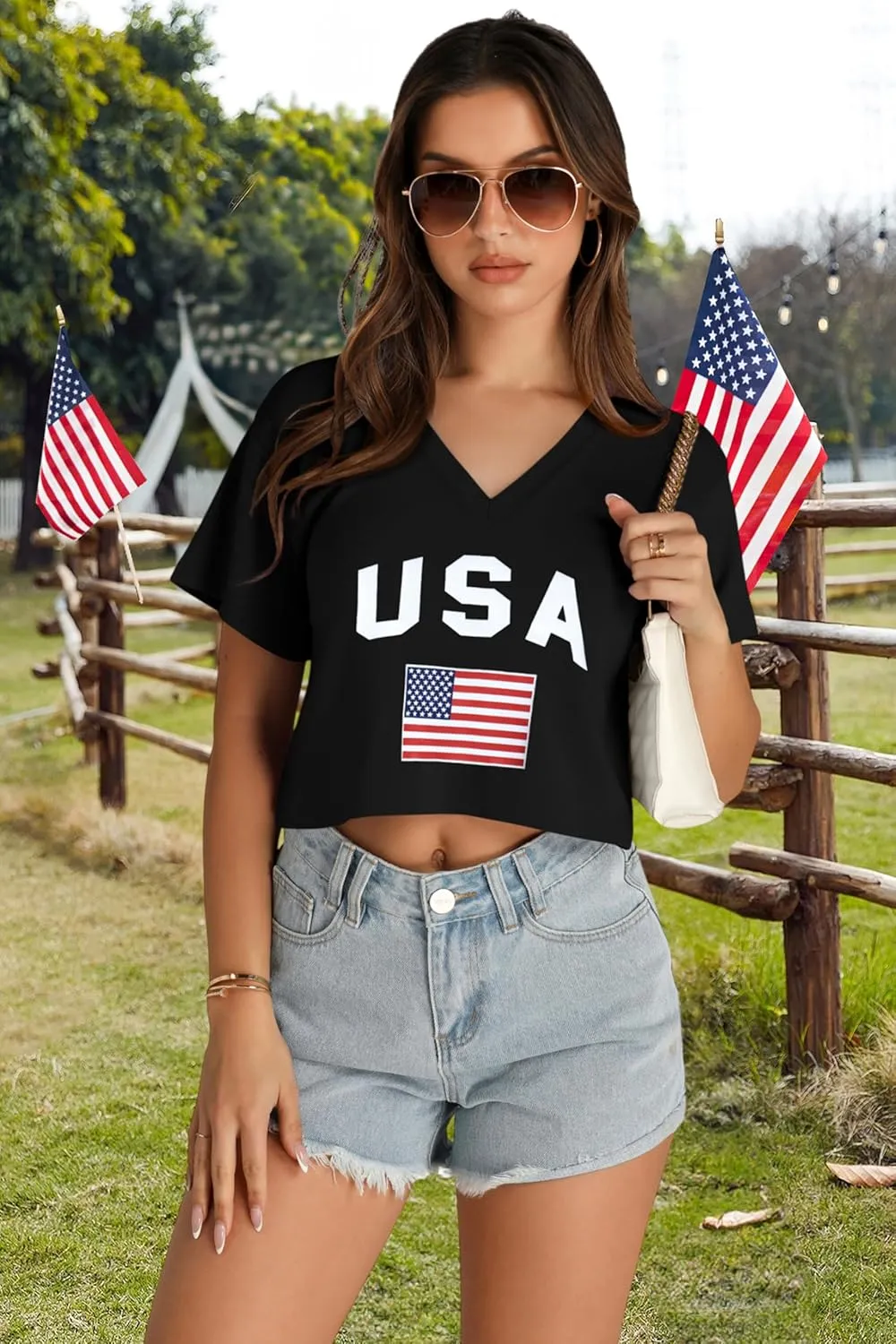 Womens Crop Tops Summer Baisc Tees V Neck T Shirts Casual Short Sleeve Cropped Top
