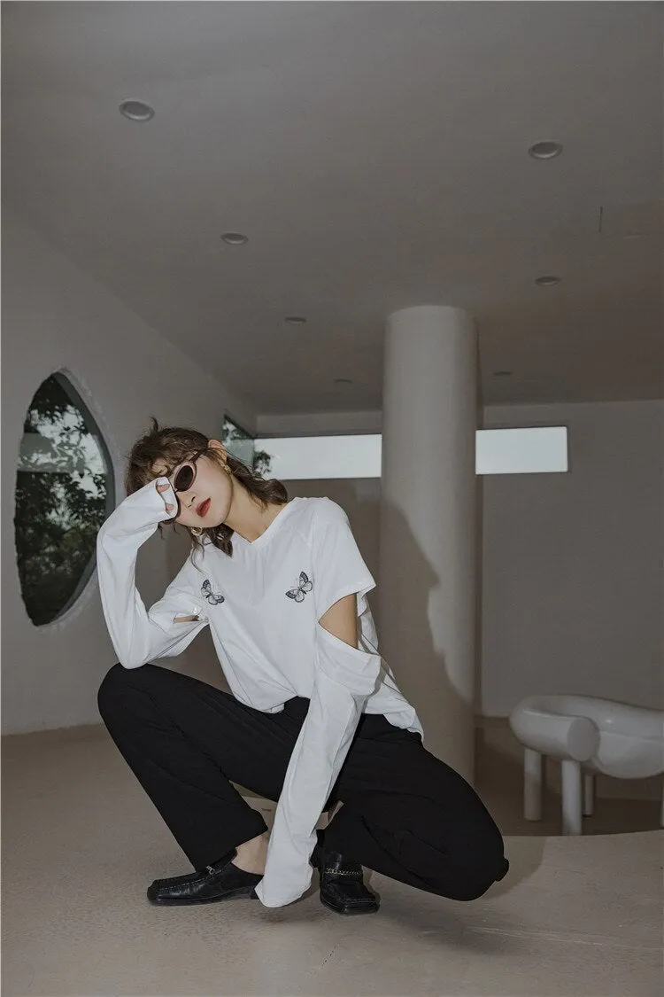 Women's Detachable Hollow-cut Sleeve Design T-shirts