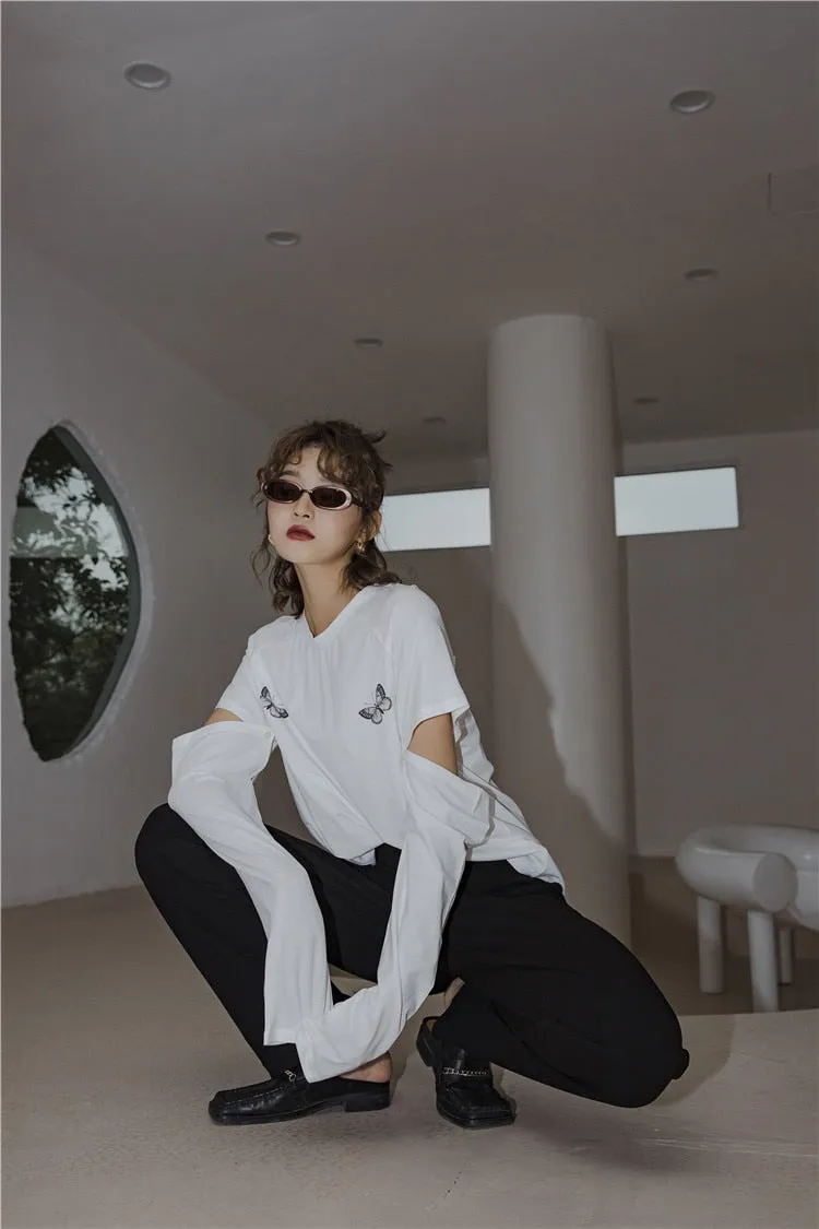 Women's Detachable Hollow-cut Sleeve Design T-shirts