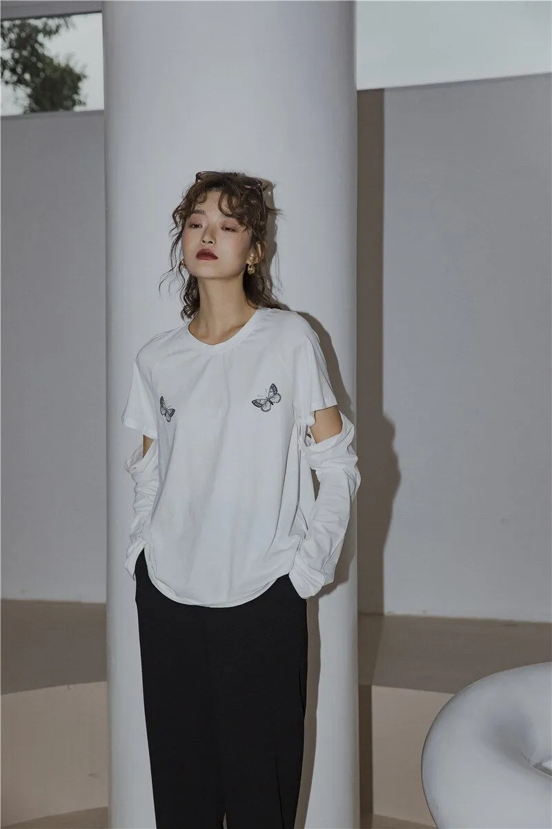Women's Detachable Hollow-cut Sleeve Design T-shirts