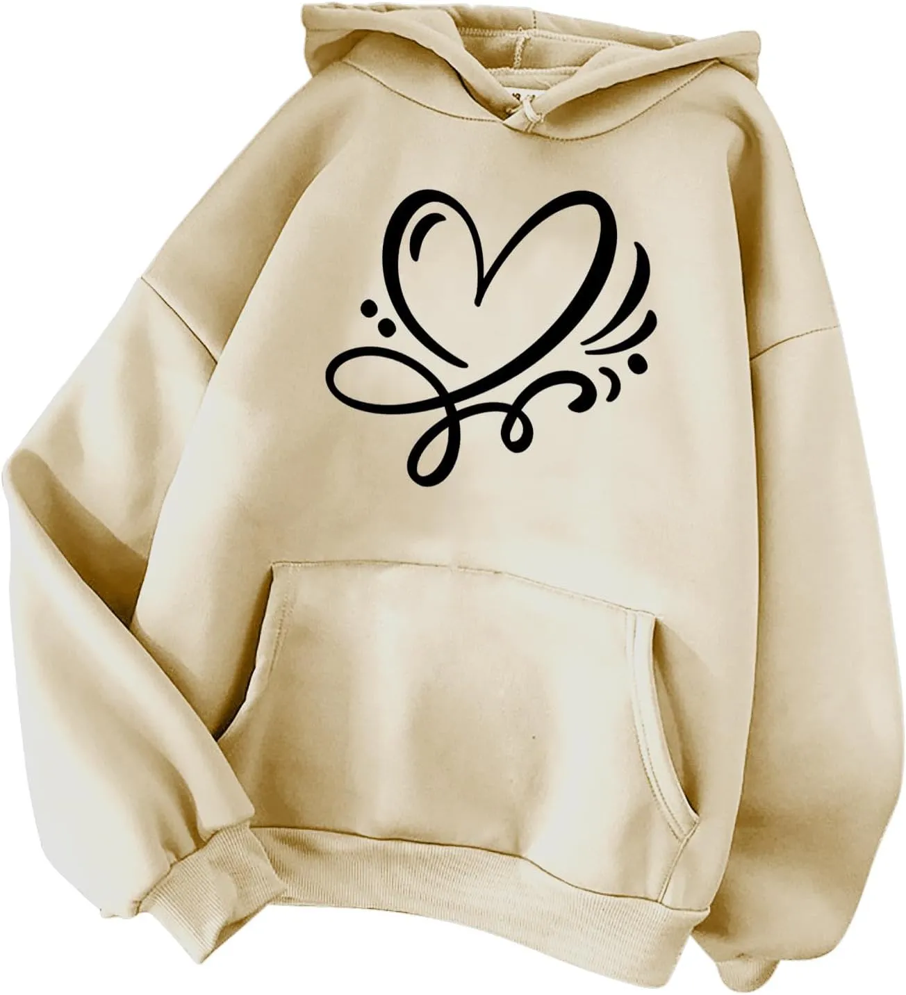 Women's Hoodies Pullover Cute Heart Sweatshirts Casual Long Sleeve Tops Kangaroo Pocket Sweatshirt for Teen Girl