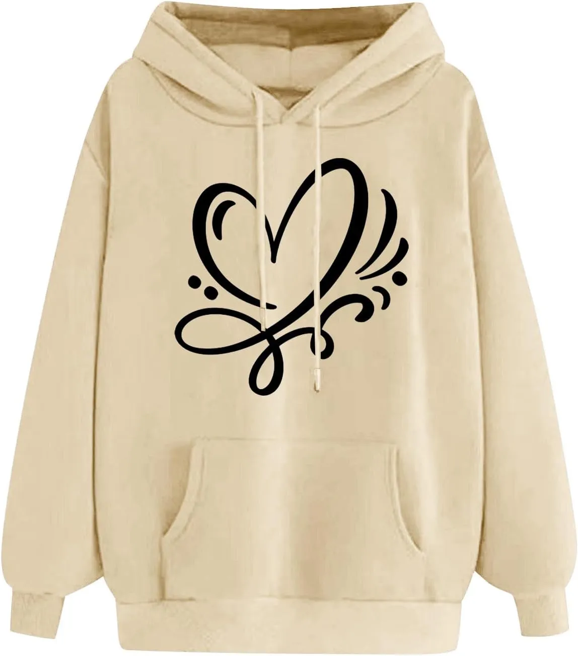 Women's Hoodies Pullover Cute Heart Sweatshirts Casual Long Sleeve Tops Kangaroo Pocket Sweatshirt for Teen Girl