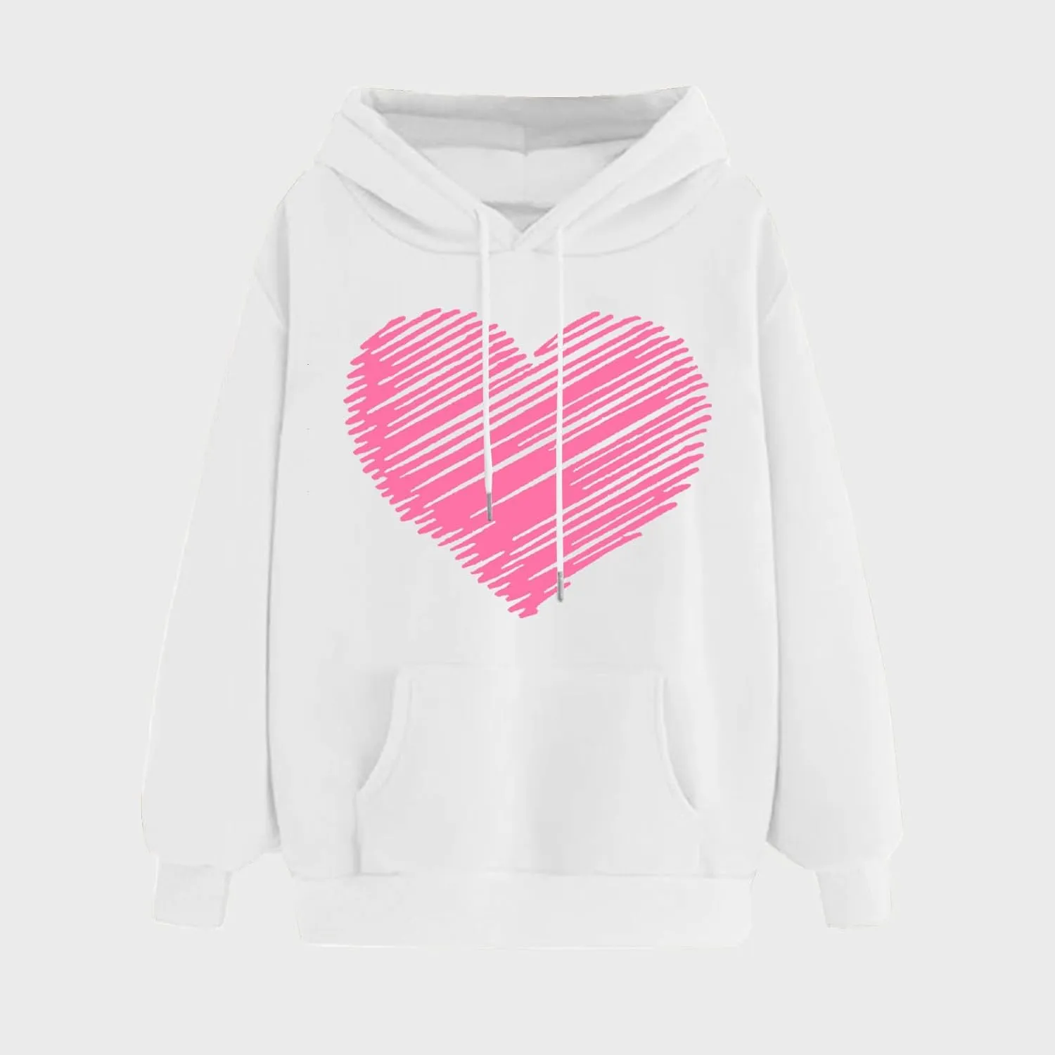 Womens Hoodies Pullover Fall Fashion Love Heart Print Long Sleeve Oversized Sweatshirt Loose Fit Blouses with Pockets