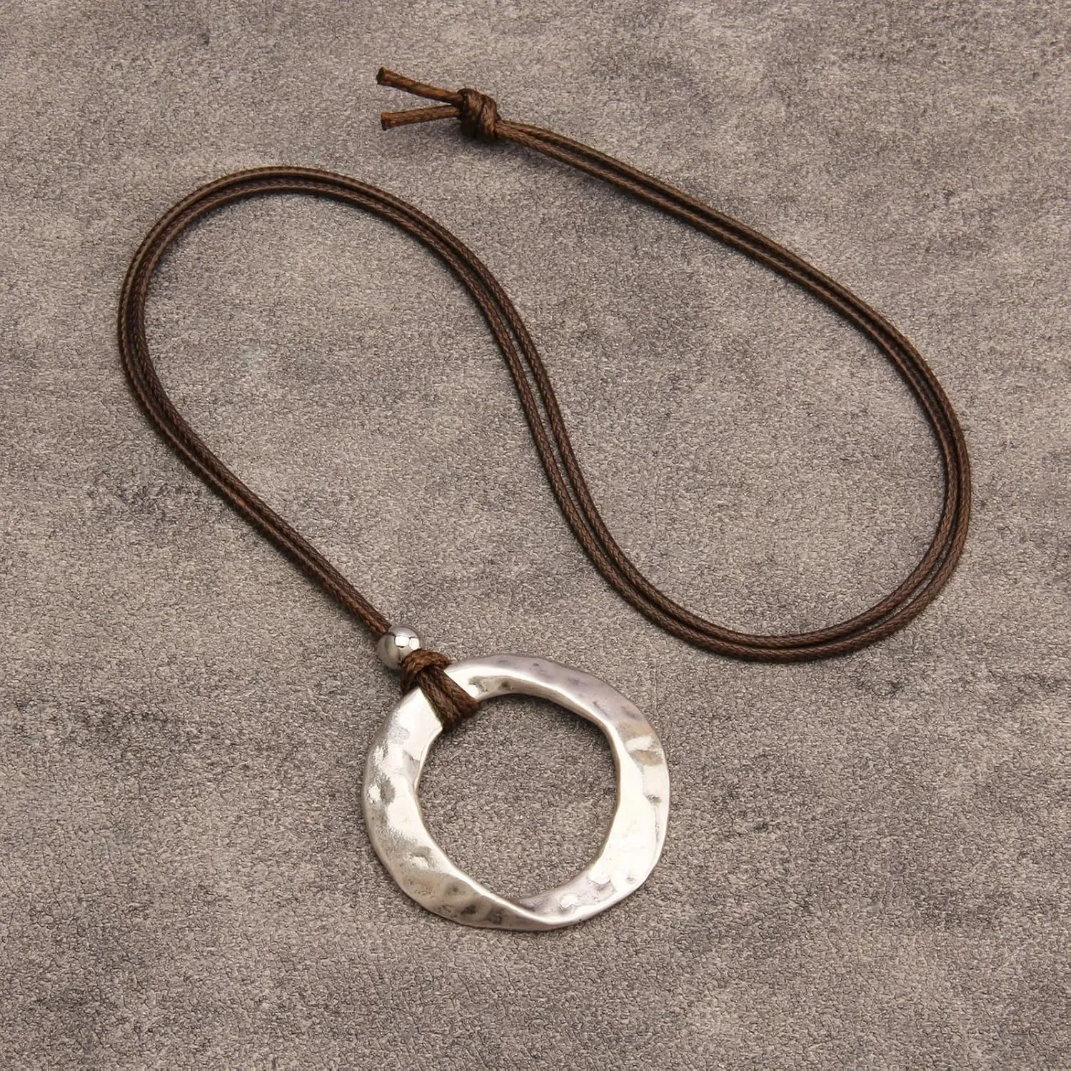 women's leather long necklace Bohemian necklace circle pendant necklace boho retro necklaces for women woven handmade jewelry
