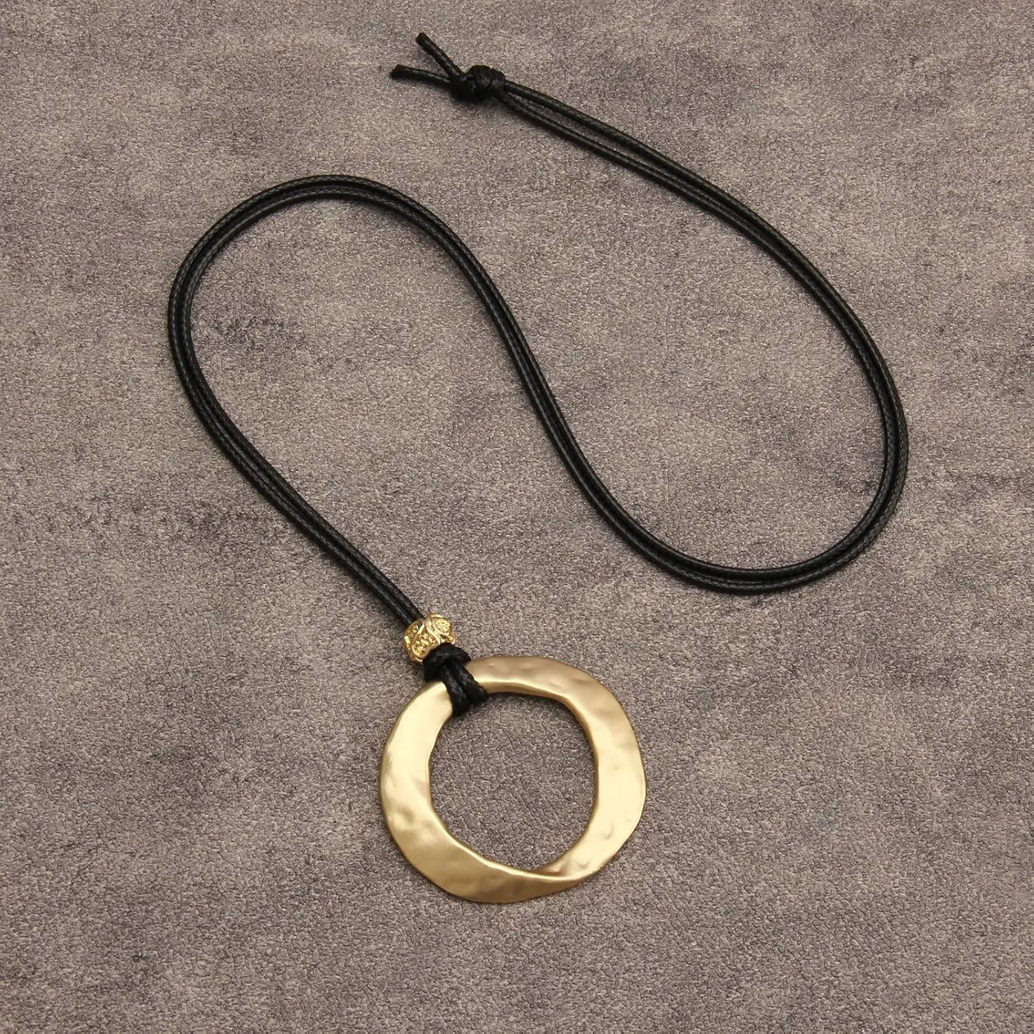 women's leather long necklace Bohemian necklace circle pendant necklace boho retro necklaces for women woven handmade jewelry