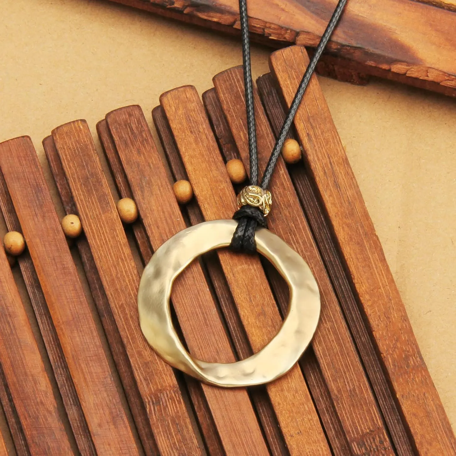 women's leather long necklace Bohemian necklace circle pendant necklace boho retro necklaces for women woven handmade jewelry