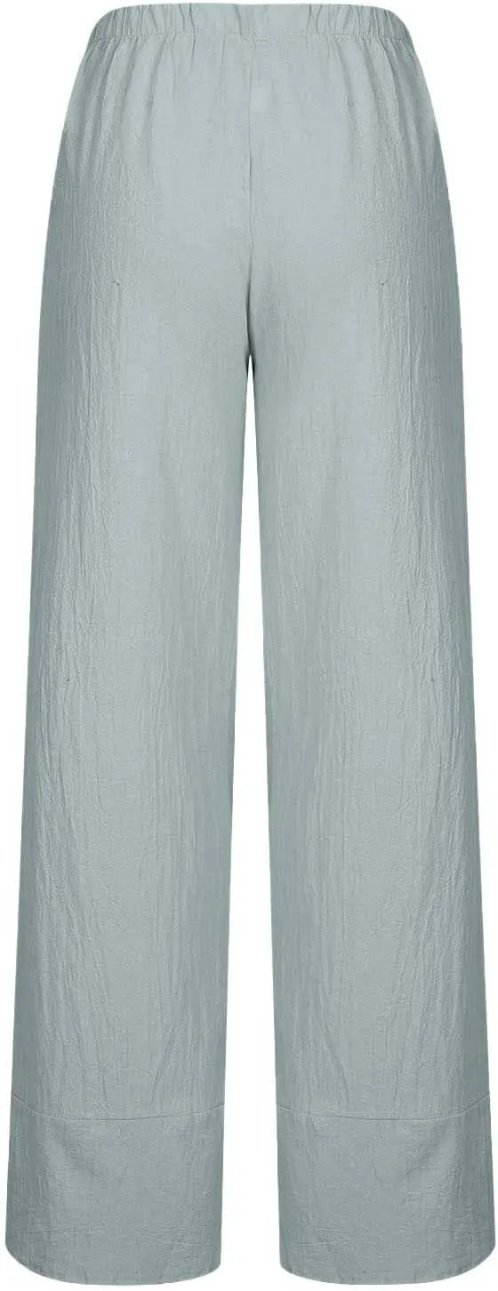 Womens Linen Pants Summer Beach High Waisted Oversized Cropped Pants Casual Loose Fit Trousers 2025 Vacation Clothes