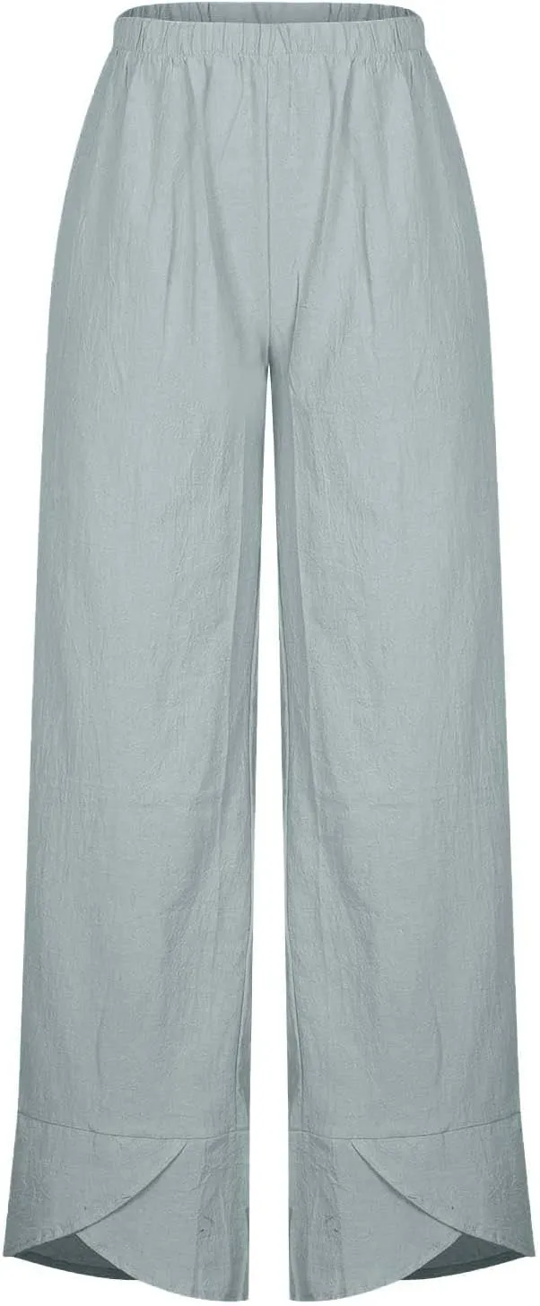 Womens Linen Pants Summer Beach High Waisted Oversized Cropped Pants Casual Loose Fit Trousers 2025 Vacation Clothes