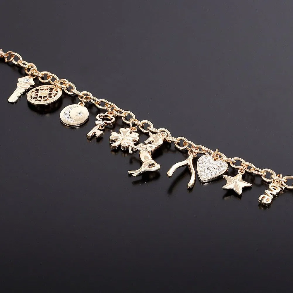 Womens Link Charm Bracelet Unicorn Butterfly Star Heart Pendant Charms Bracelet Bangles for Women