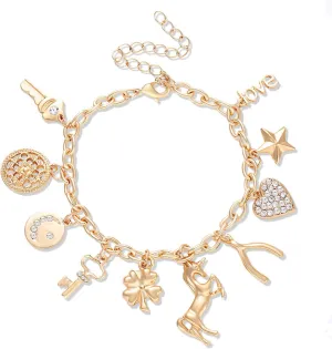 Womens Link Charm Bracelet Unicorn Butterfly Star Heart Pendant Charms Bracelet Bangles for Women