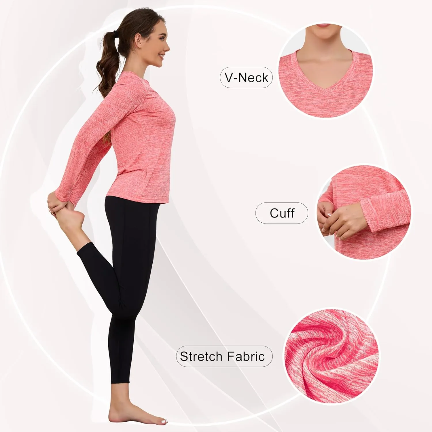 Womens Long Sleeve Workout Tops Moisture Wicking Athletic Shirts Running Quick Dry V Neck T Shirts for Women