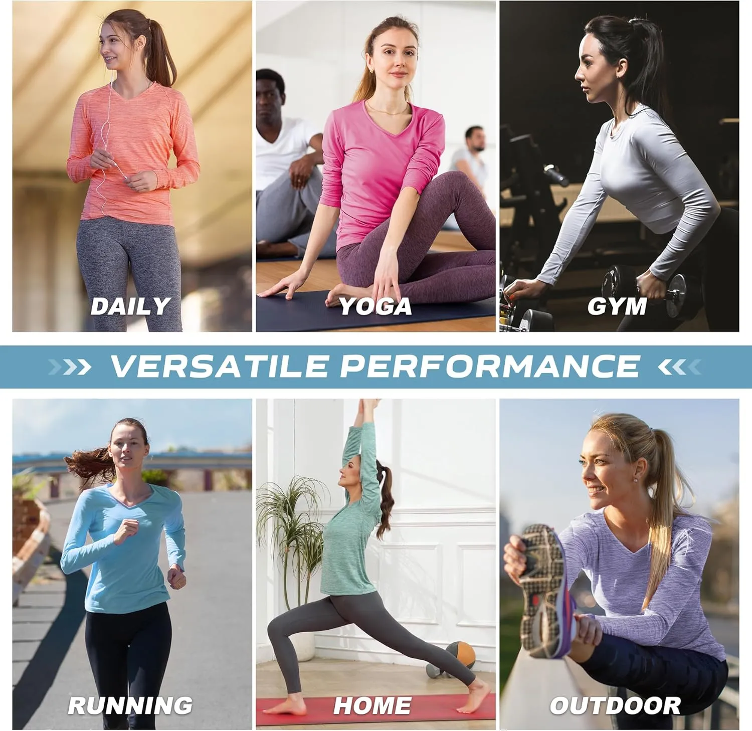 Womens Long Sleeve Workout Tops Moisture Wicking Athletic Shirts Running Quick Dry V Neck T Shirts for Women