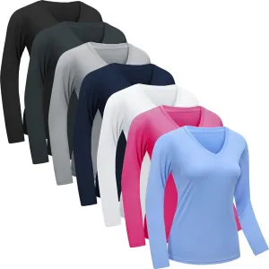 Womens Long Sleeve Workout Tops Moisture Wicking Athletic Shirts Running Quick Dry V Neck T Shirts for Women
