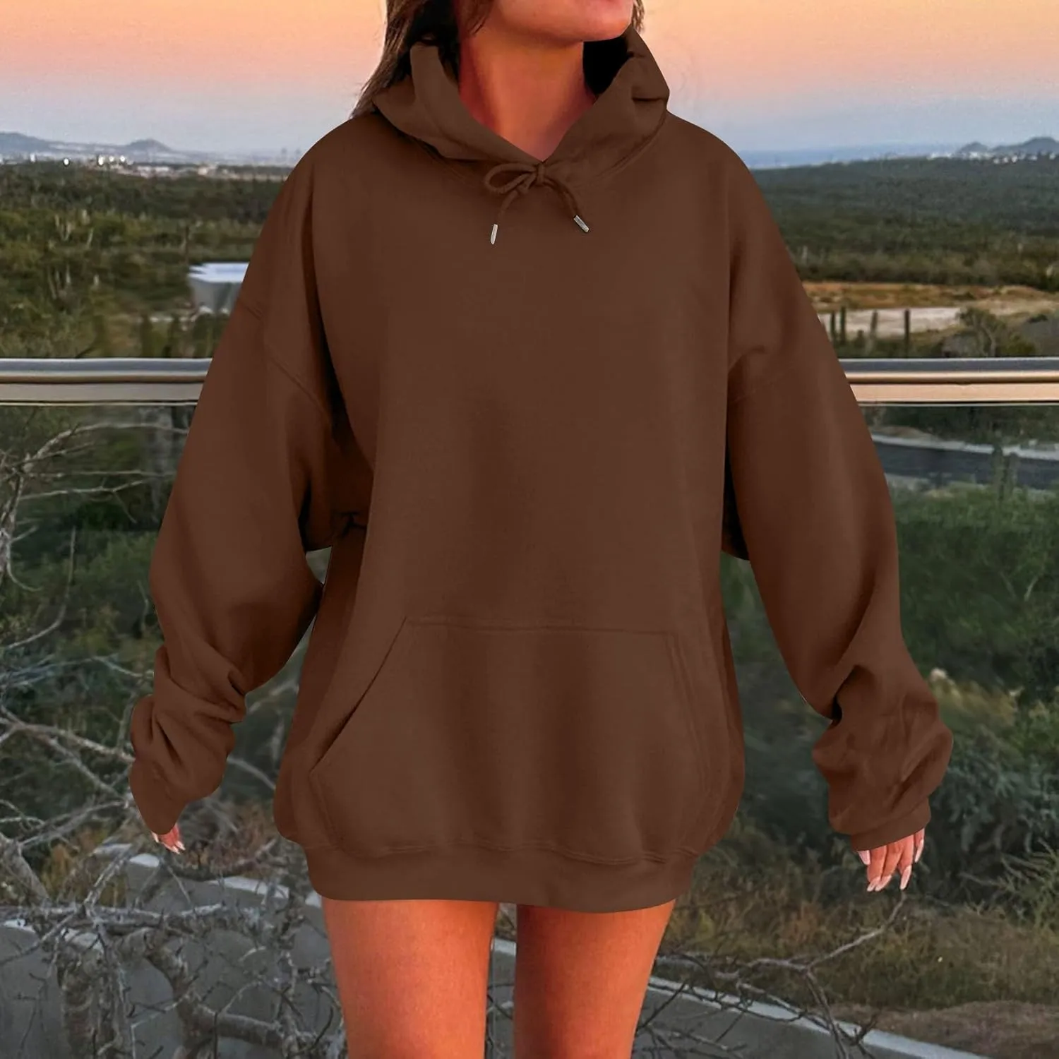 Womens Oversized Hoodies Long Sleeve Pocket Drop Shoulder Pullovers Top Solid Basic Loose Hoodie Sweatshirt