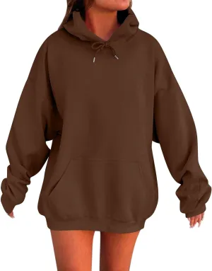 Womens Oversized Hoodies Long Sleeve Pocket Drop Shoulder Pullovers Top Solid Basic Loose Hoodie Sweatshirt