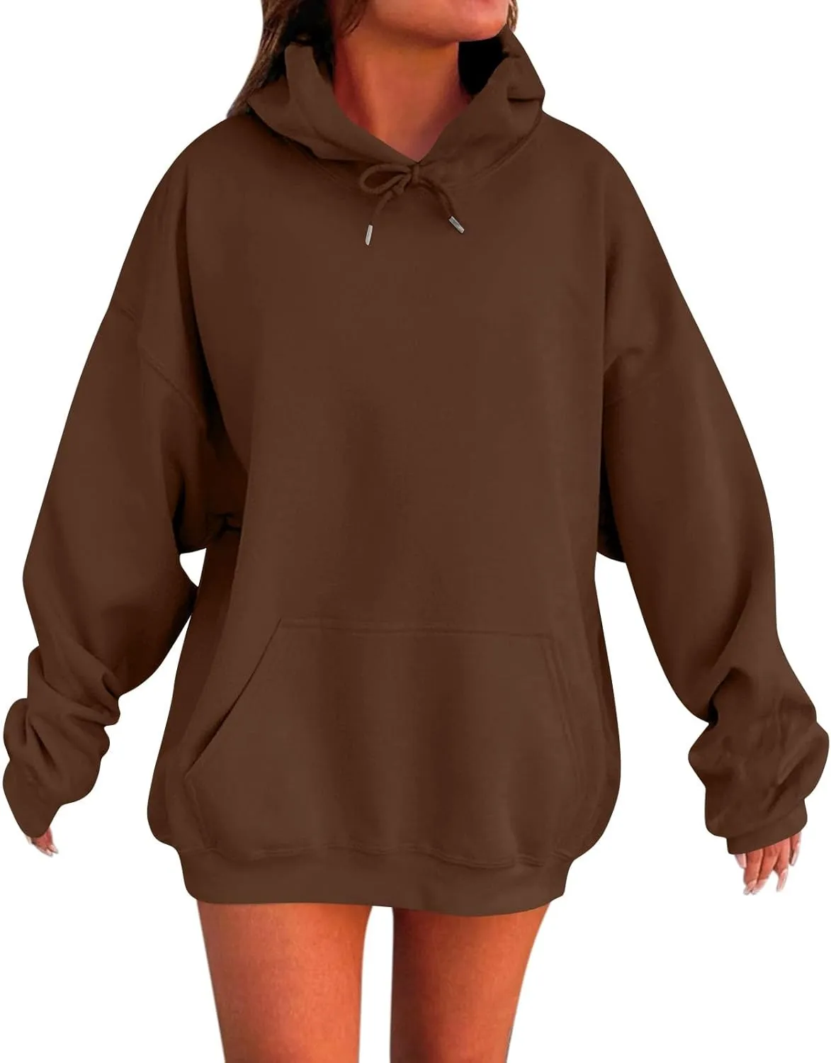 Womens Oversized Hoodies Long Sleeve Pocket Drop Shoulder Pullovers Top Solid Basic Loose Hoodie Sweatshirt