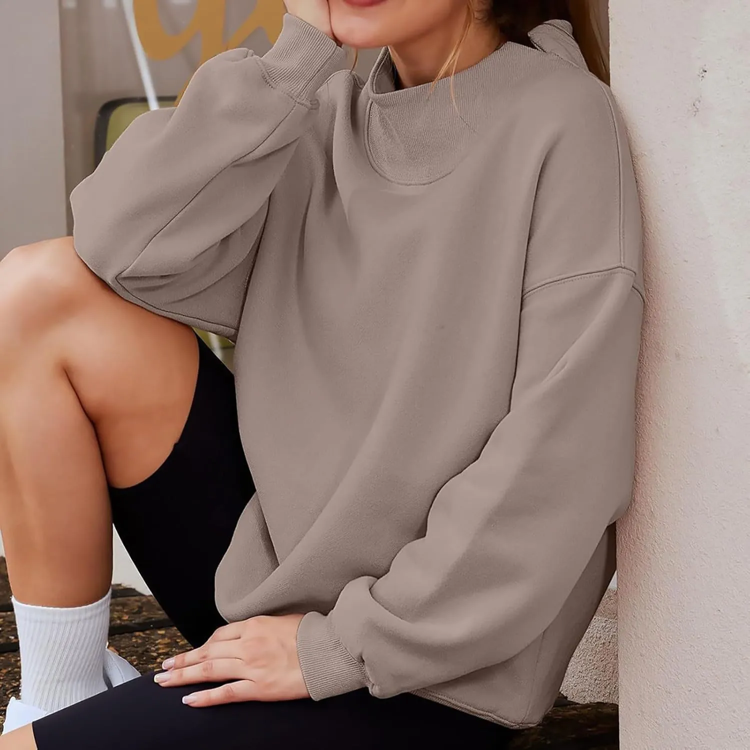 Womens Oversized Sweatshirts Turtleneck Pullover Long Sleeve Hoodies Tops Fall Outfits Cute Sweater Tops