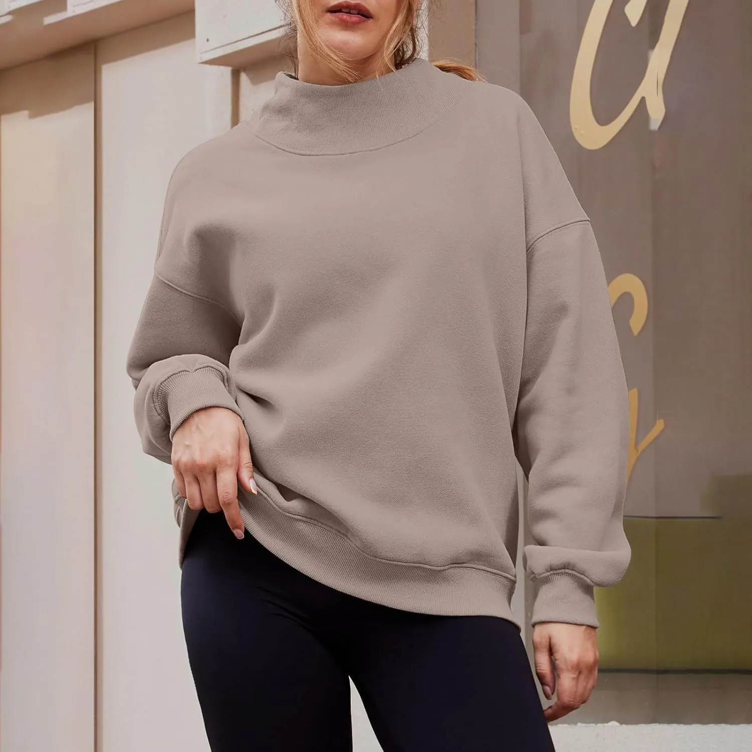 Womens Oversized Sweatshirts Turtleneck Pullover Long Sleeve Hoodies Tops Fall Outfits Cute Sweater Tops