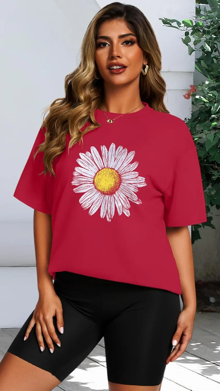 Womens Oversized T Shirts Loose Fit Graphic Tees Summer Casual Short Sleeve Tops