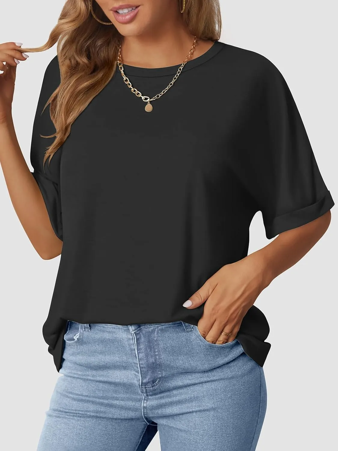 Women's Oversized T Shirts Short Sleeve Crewneck Summer Tops Casual Loose Basic Tee Shirts 2025 Trendy Clothes