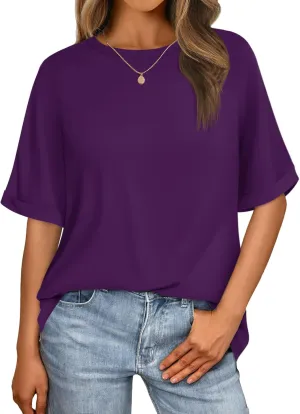 Women's Oversized T Shirts Short Sleeve Crewneck Summer Tops Casual Loose Basic Tee Shirts 2025 Trendy Clothes