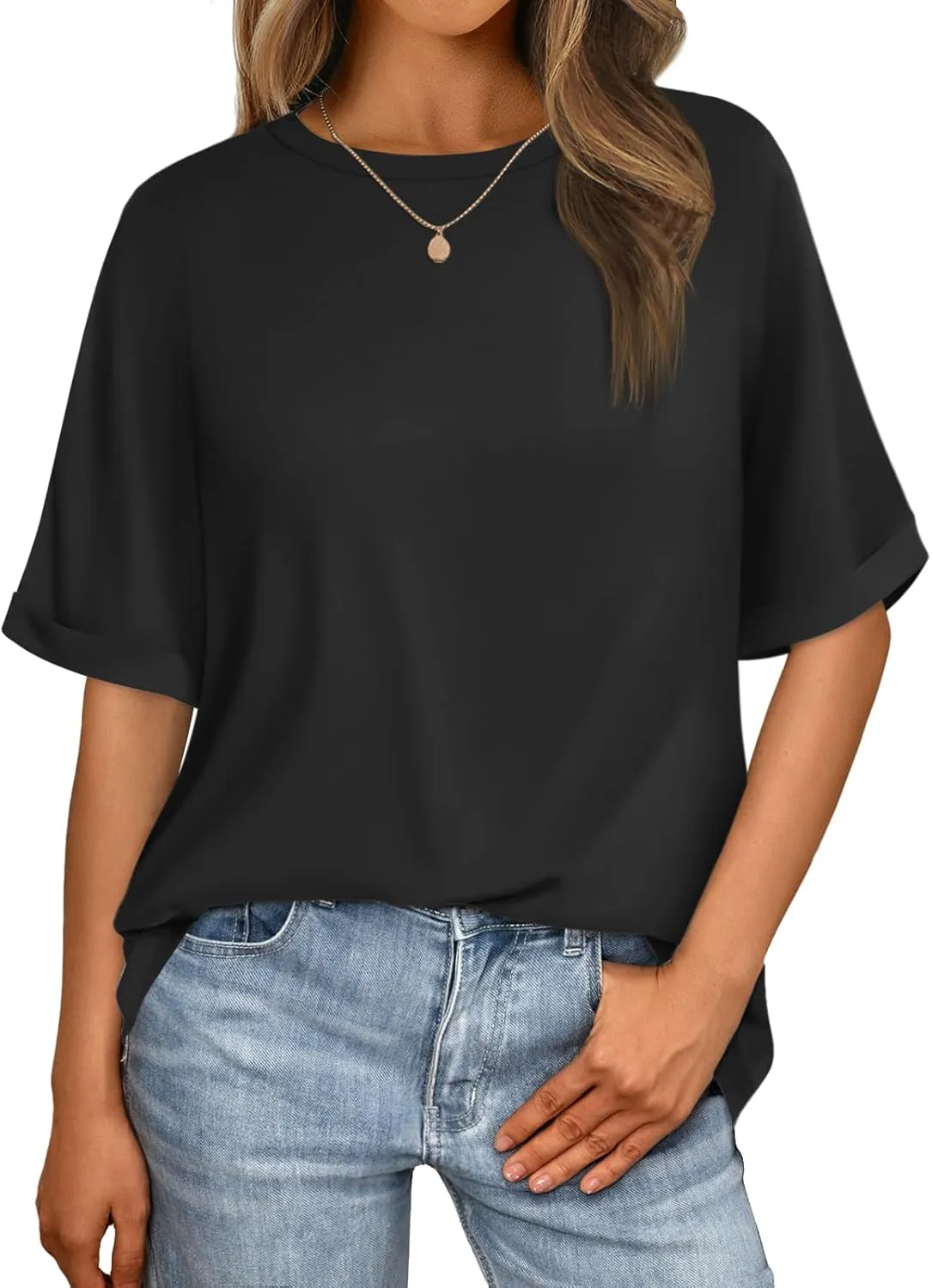 Women's Oversized T Shirts Short Sleeve Crewneck Summer Tops Casual Loose Basic Tee Shirts 2025 Trendy Clothes