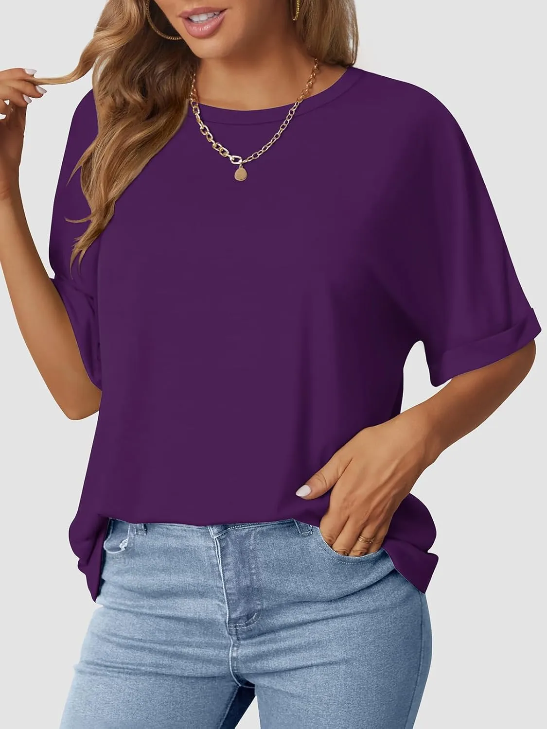 Women's Oversized T Shirts Short Sleeve Crewneck Summer Tops Casual Loose Basic Tee Shirts 2025 Trendy Clothes