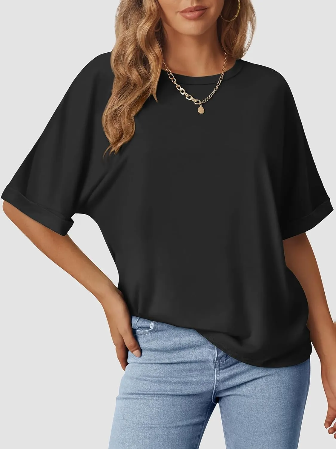 Women's Oversized T Shirts Short Sleeve Crewneck Summer Tops Casual Loose Basic Tee Shirts 2025 Trendy Clothes
