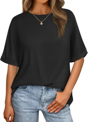 Women's Oversized T Shirts Short Sleeve Crewneck Summer Tops Casual Loose Basic Tee Shirts 2025 Trendy Clothes