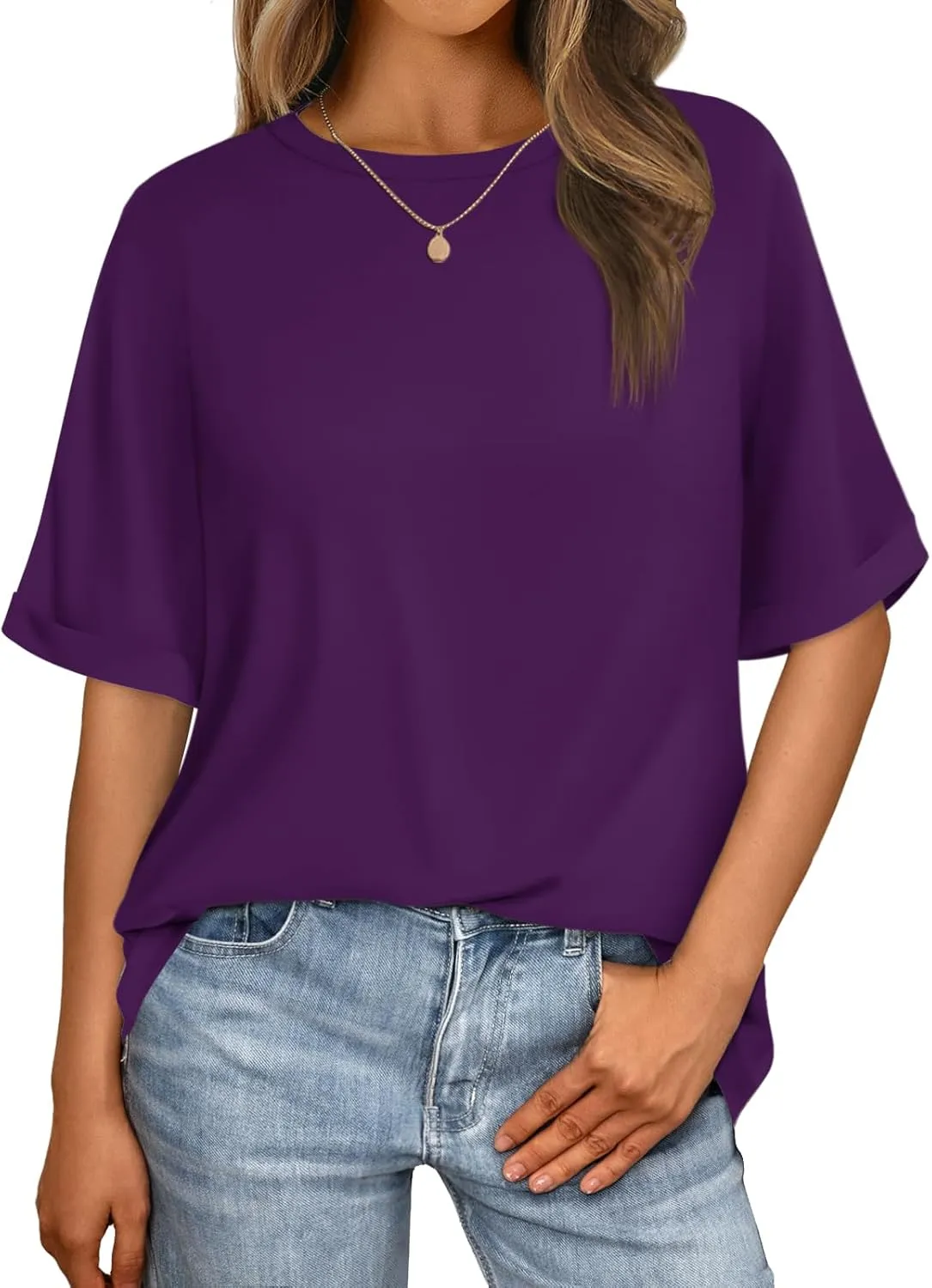 Women's Oversized T Shirts Short Sleeve Crewneck Summer Tops Casual Loose Basic Tee Shirts 2025 Trendy Clothes