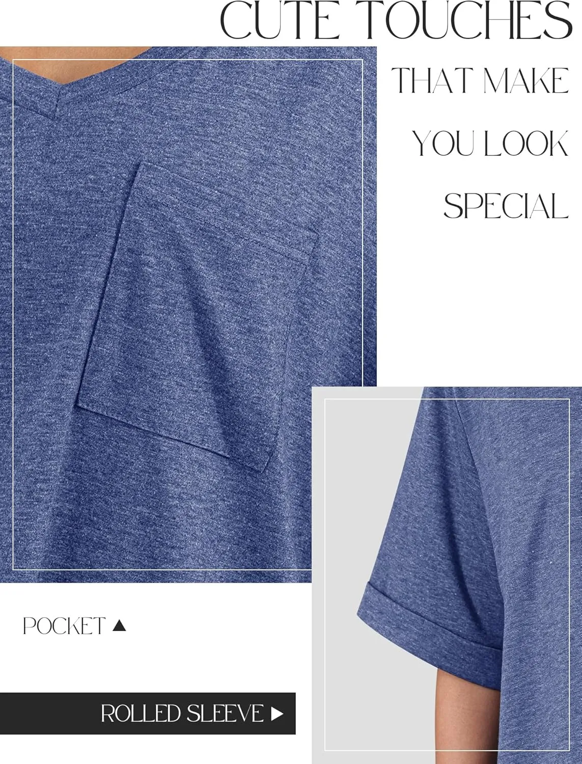 Womens Oversized T Shirts V Neck Rolled Sleeve Pocket Summer Tops Casual Loose Basic Tee Shirts 2024 Trendy