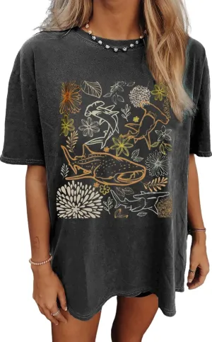 Womens Oversized Tshirt Graphic Tees Summer Casual Short Sleeves Tops Beach Vacation Clothes