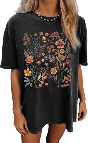 Womens Oversized Tshirt Graphic Tees Summer Casual Short Sleeves Tops Beach Vacation Clothes