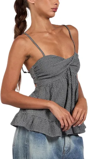 Womens Peplum Tank Tops Y2k Spaghetti Strap Ruffle Hem Smocked Cami Vest Tops Babydoll Summer Camisole