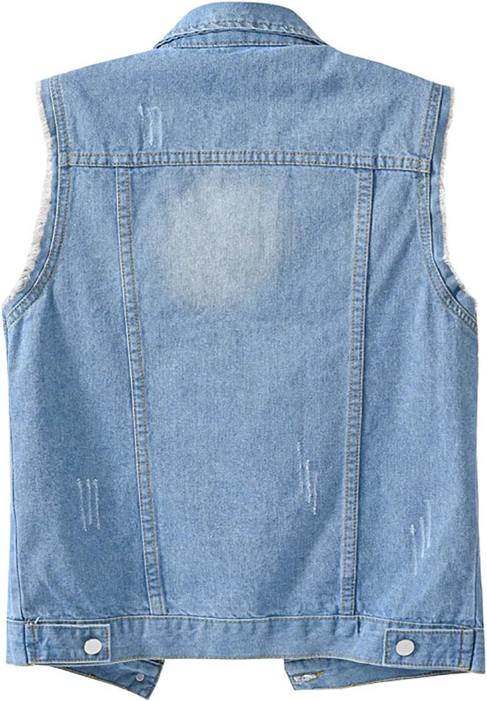 Women's Plus Size Denim Vest with Two Chest Flap Pockets Sleeveless Jackets Frayed Hem Cargo Trucker Jean Vest