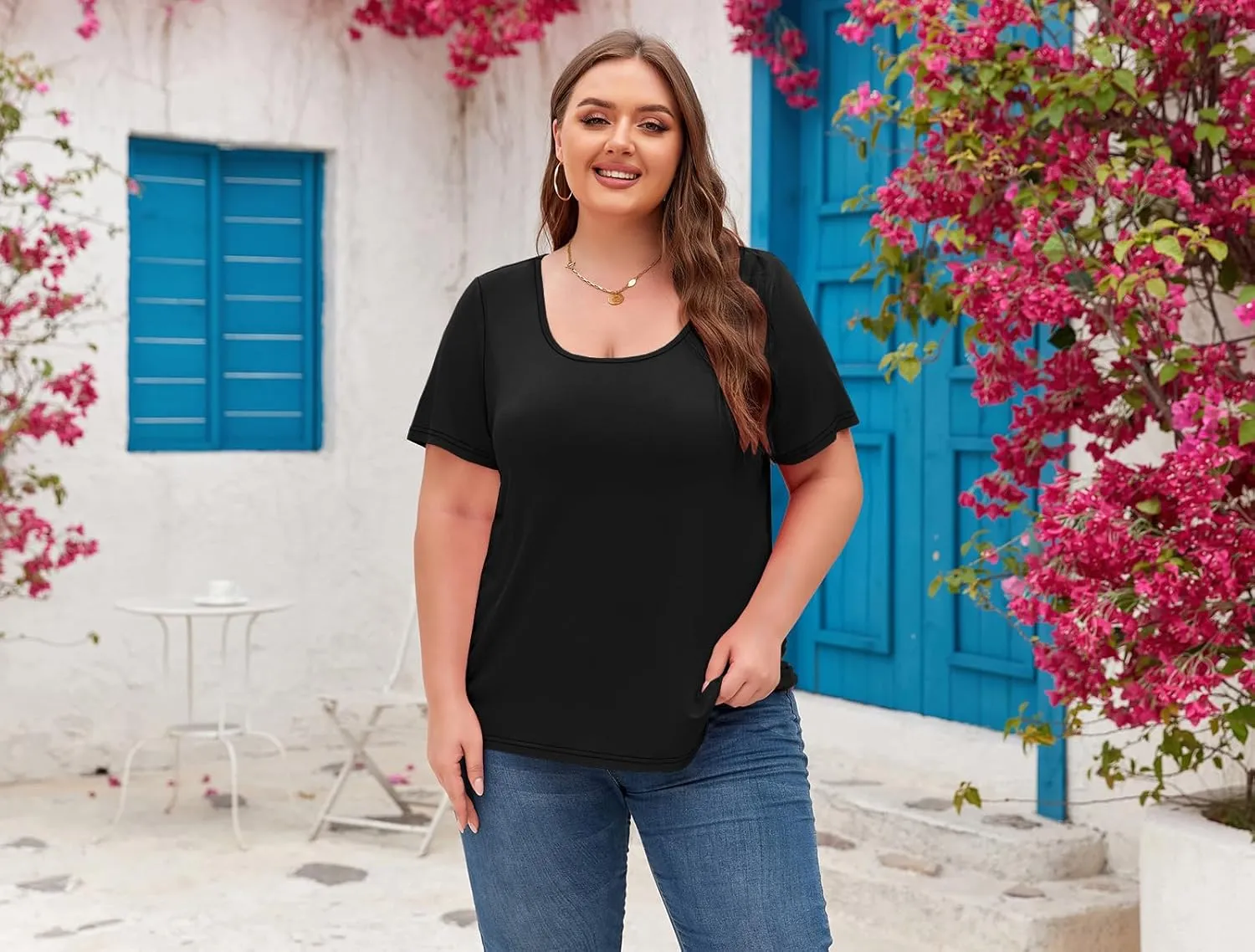 Women's Plus Size Scoop Neck Short Sleeve T Shirts Blouses Tops Basic Ladies Loose Fit T Shirt