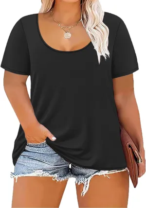 Women's Plus Size Scoop Neck Short Sleeve T Shirts Blouses Tops Basic Ladies Loose Fit T Shirt