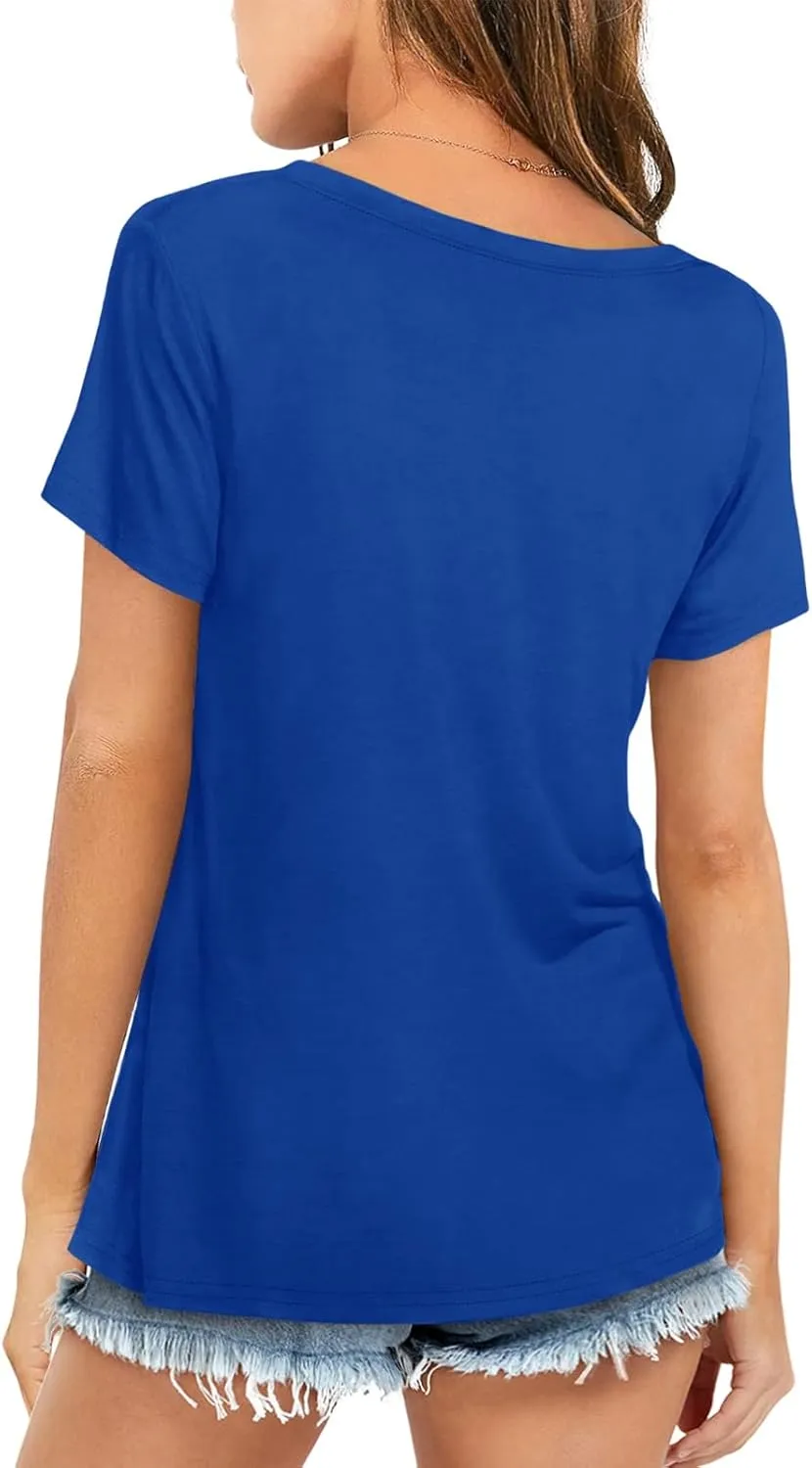 Womens Short Sleeve T Shirts Crewneck Summer Trendy Solid Basic Tee Tops Casual Summer Loose Fit Shirts