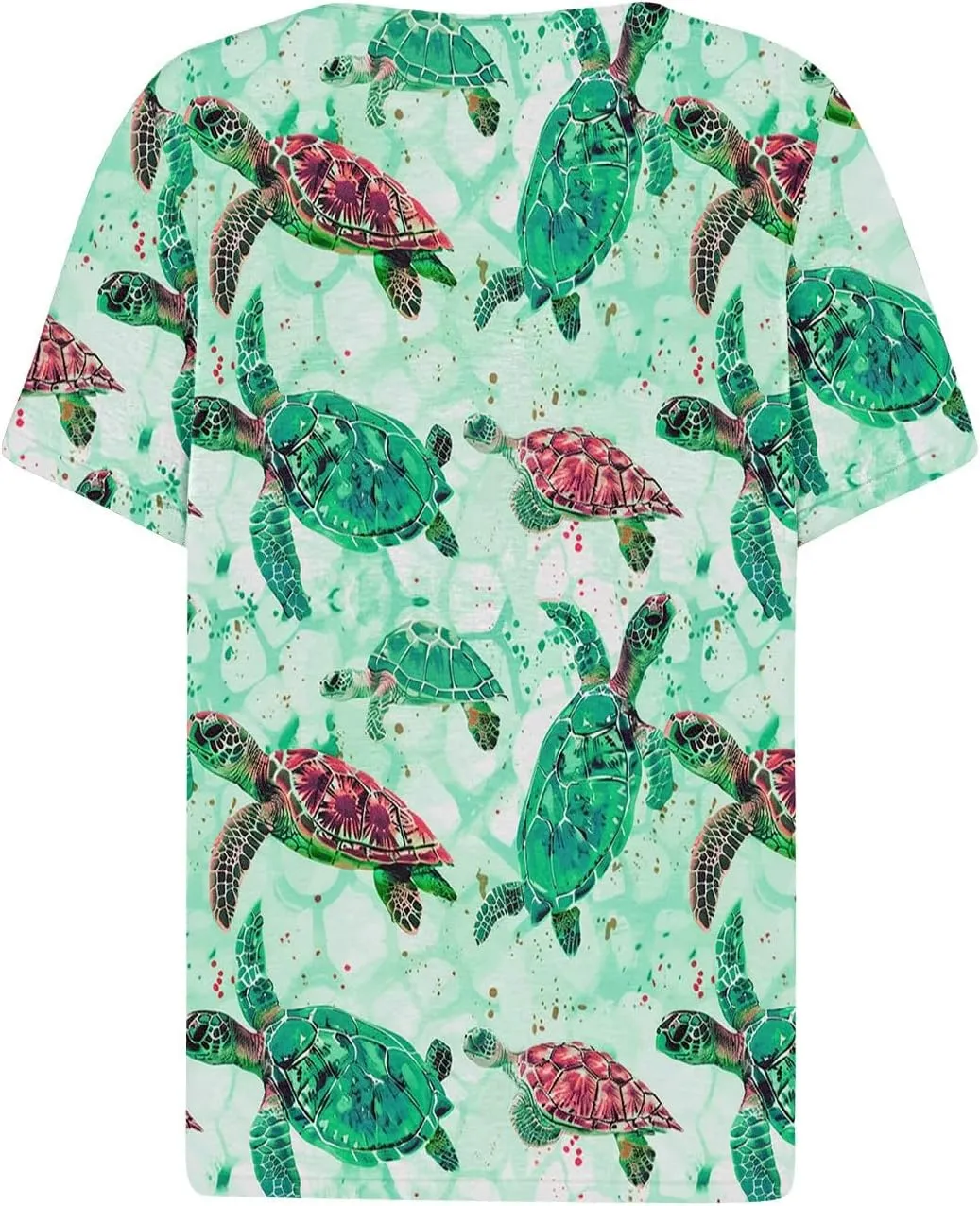 Womens Short Sleeve Tops Summer Fashion Animal Print T Shirt Casual V Neck Button Blouses Sea Turtle Graphic Tees
