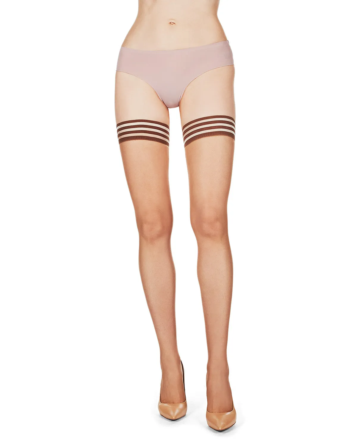 Women's Simply Bare Ultra-Sheer Stripe-Top Thigh-High Stockings