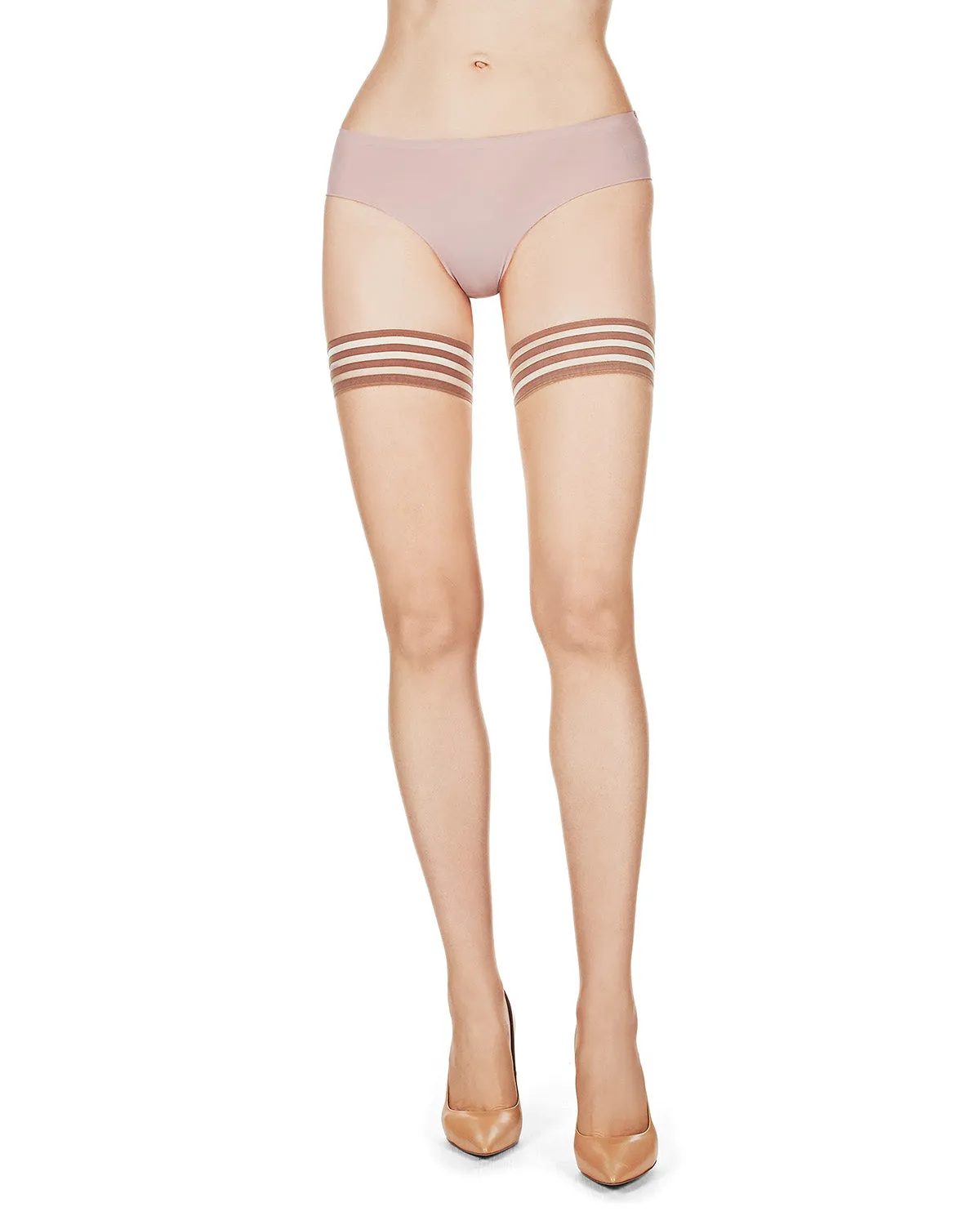 Women's Simply Bare Ultra-Sheer Stripe-Top Thigh-High Stockings