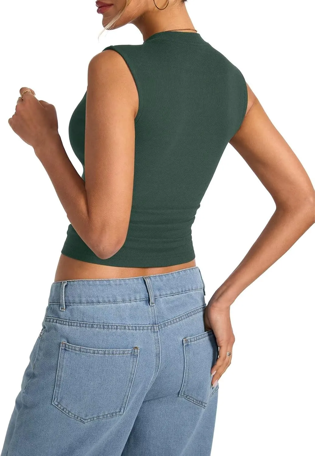 Women's Sleeveless Mock Turtle Neck Tops Fitted Ribbed Tank Top Basic Summer Shirts Spring Outfits 2025