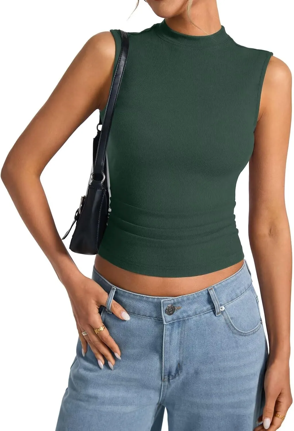 Women's Sleeveless Mock Turtle Neck Tops Fitted Ribbed Tank Top Basic Summer Shirts Spring Outfits 2025