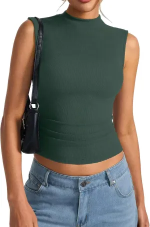 Women's Sleeveless Mock Turtle Neck Tops Fitted Ribbed Tank Top Basic Summer Shirts Spring Outfits 2025