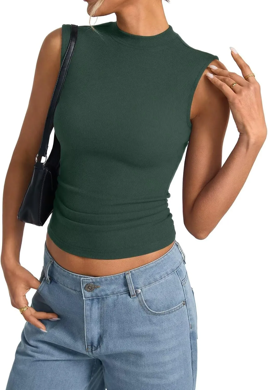 Women's Sleeveless Mock Turtle Neck Tops Fitted Ribbed Tank Top Basic Summer Shirts Spring Outfits 2025