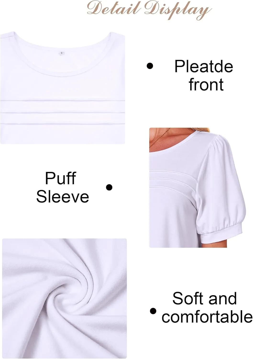 Womens Summer Short Sleeve Tops Pleated Shirts Crewneck Outfit Puff Sleeve Blouses Casual Tunic Blue Flower
