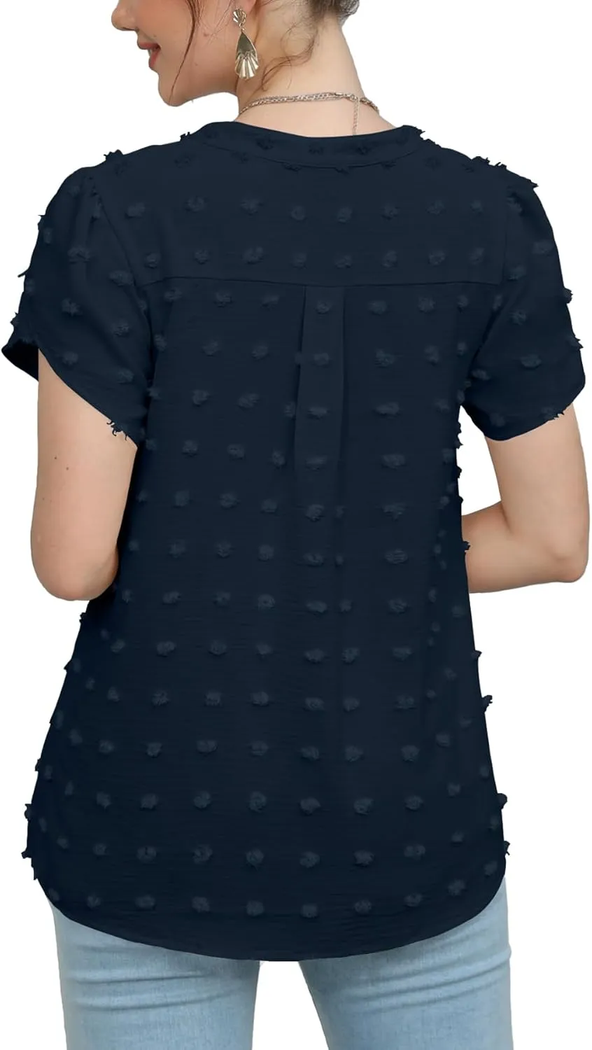 Womens Summer Tops Casual V Neck T Shirts Petal Short Sleeve Blouses Dressy Loose Fit Tunic