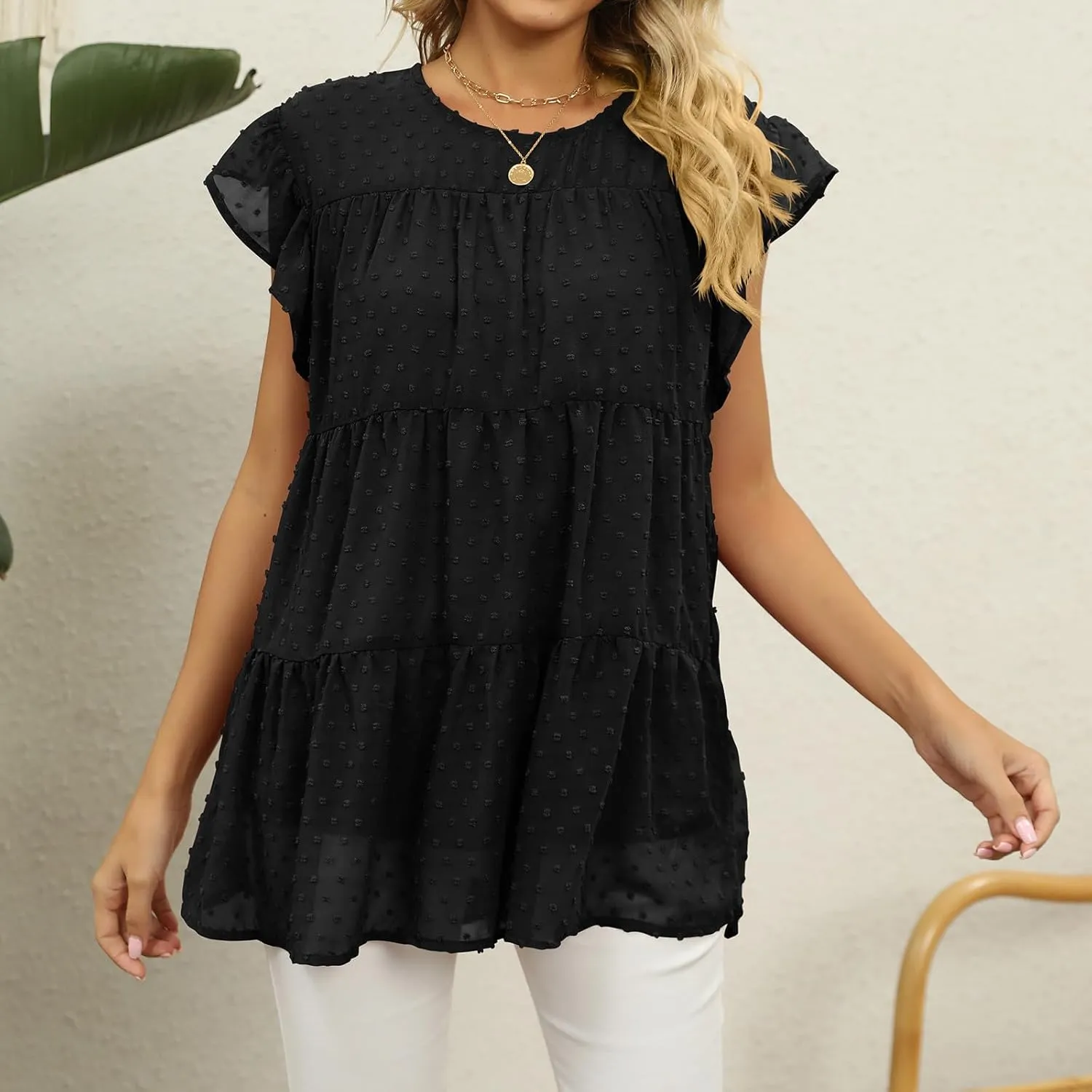 Womens Summer Tops Dressy Casual Short Sleeve Crewneck Ruffle T Shirts Fashion Sexy Skirts Cute Going Out Blouses